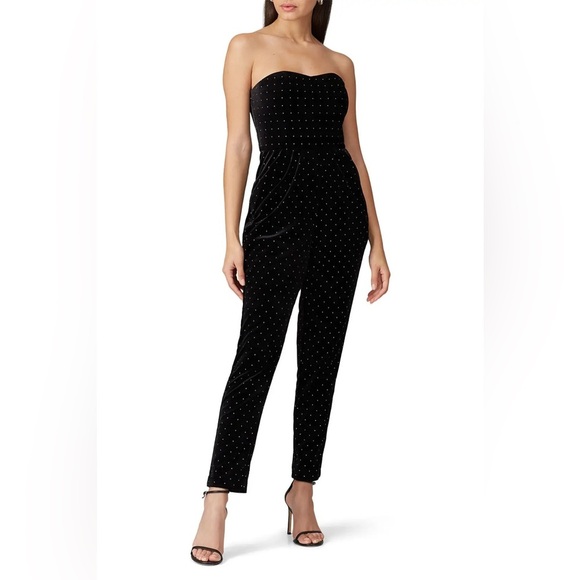 ML MONIQUE LHUILLER / studded velvet jumpsuit strapless black 16 - Picture 1 of 4